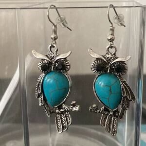 Drop dangle  Earrings silver turquoise, owl